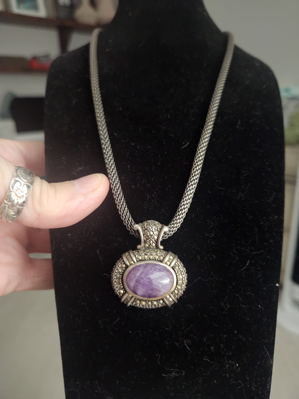 Vintage-Style Amethyst And Marcasite Pendant Necklace